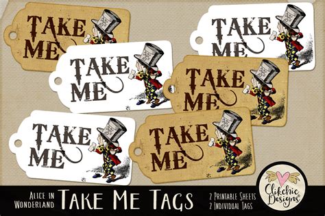 Download Free Mad Hatter Take Me Printable Tags Cut Files