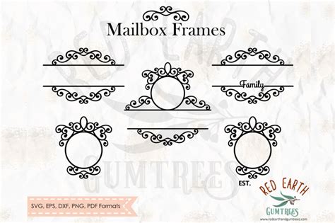 Download Free Mailbox swirly frames, split monogram frame SVG,DXF,PNG,EPS,PDFformat Files For Crafts
