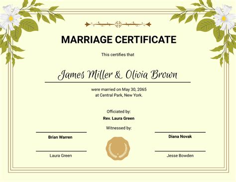 Free Marriage License Template