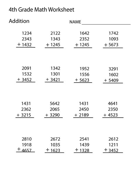 Free Math Worksheets For 4Th Grade