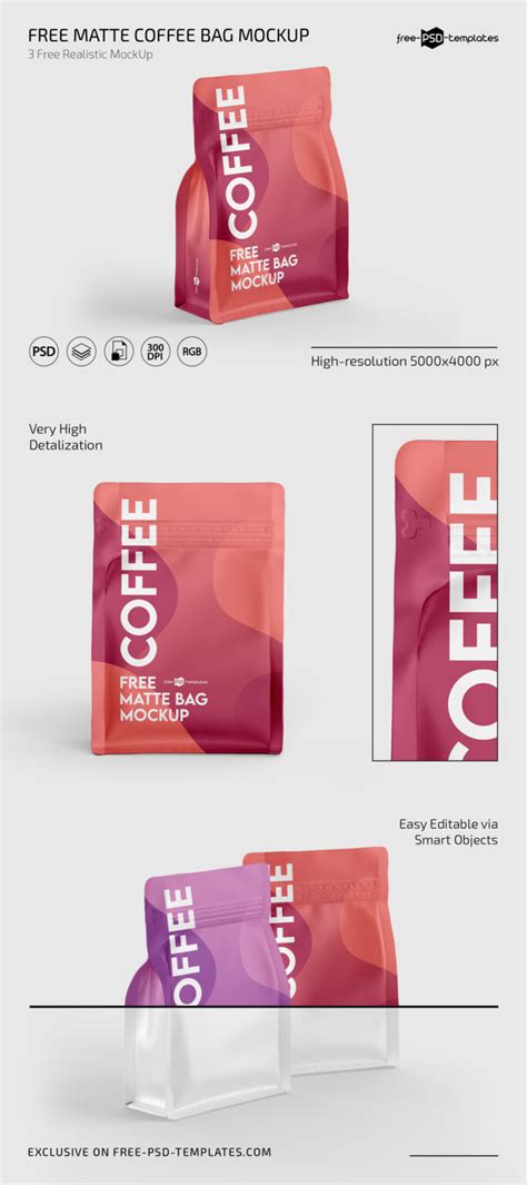 Download Free Matte Coffee Bag Mockup PSD Generator PSD Files