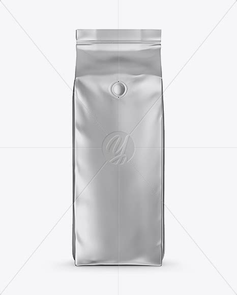 Download Free Matte Metallic Coffee Bag with Valve Mockup - Front View PSD Generator