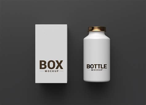 Download Free Matte Plastic Bottle with Box Mockup PSD Object Mockups Free PSD Mockups