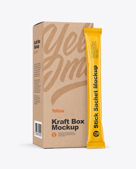 Download Free Matte Stick Sachet w/ Kraft Box Mockup PSD Object Mockups PSD Files
