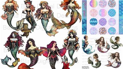 Download Free Mermaid Digital Collage Sheet Cut Files