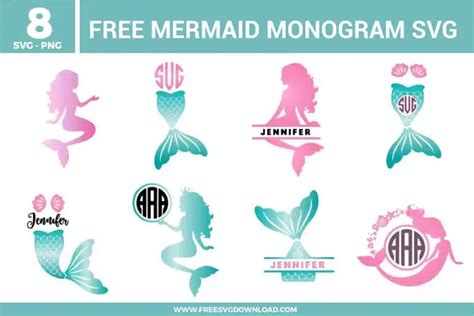 Download Free Mermaid Name Monogram SVG Cutting Files Cut Files