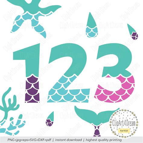 Download Free Mermaid Numbers * Mermaid Pattern Cut File DXF Files