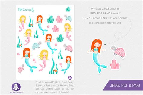 Download Free Mermaid Printable Stickers | Set of 21 Commercial Use DXF Files