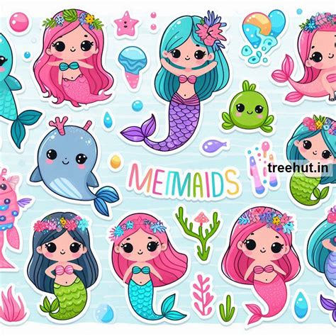 Download Free Mermaid Printable Stickers | Set of 21 Files DXF Files