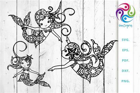 Download Free Mermaids out Of Mandala SVG Cut File Bundle Commercial Use DXF Files