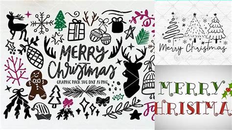 Download Free Merry Christmas Hand Drawn Graphics Pack SVG DXF AI PNG Files DXF Files