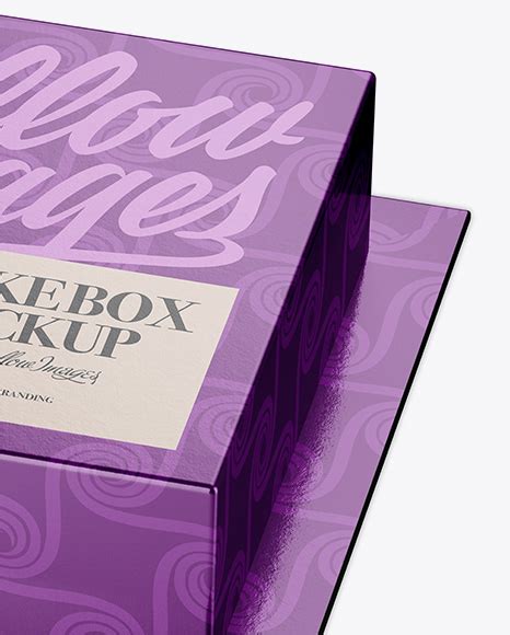 Download Free Metallic Cake Box Mockup - Half Side View (High-Angle Shot) PSD Generator