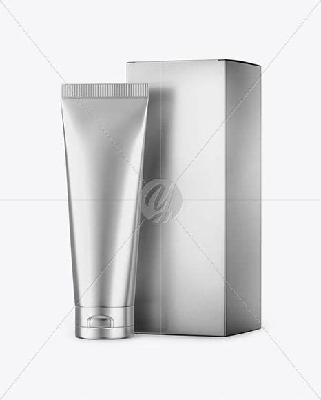 Download Free Metallic Plastic Tube With Metallic Box Mockup - Halfside View PSD Generator