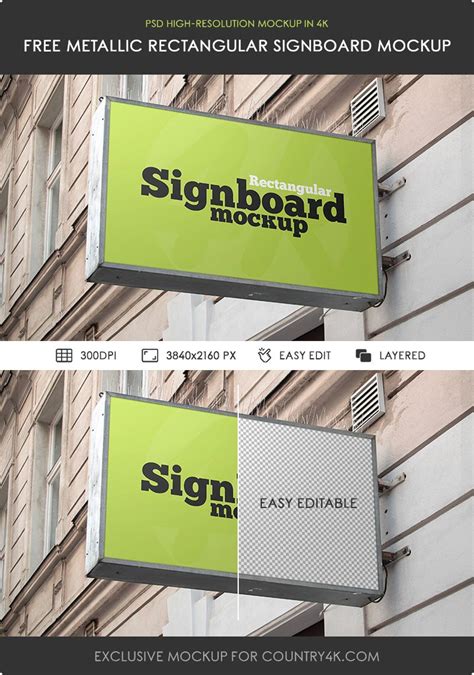 Download Free Metallic Rectangular Signboard Mockup TIFF PSD Generator