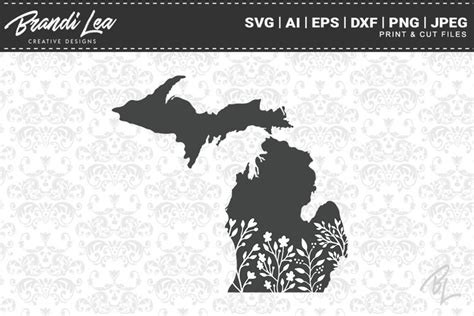 Download Free Michigan Floral State Map SVG Cutting Files Commercial Use DXF Files