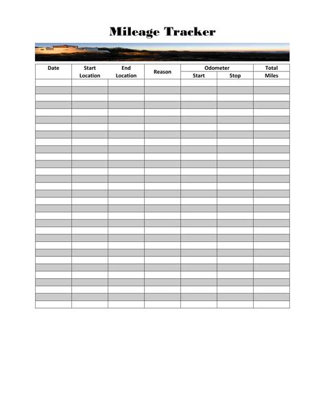 Free Mileage Log Printable