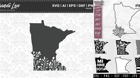 Download Free Minnesota Floral State Map SVG Cutting Files DXF Files