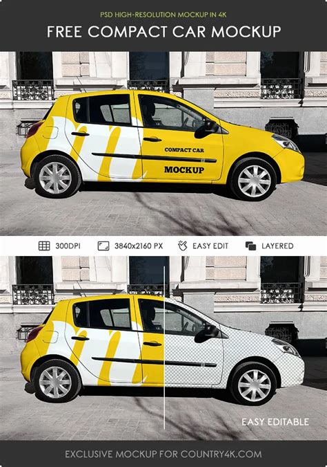 Download Compact Car Mockup - Side View