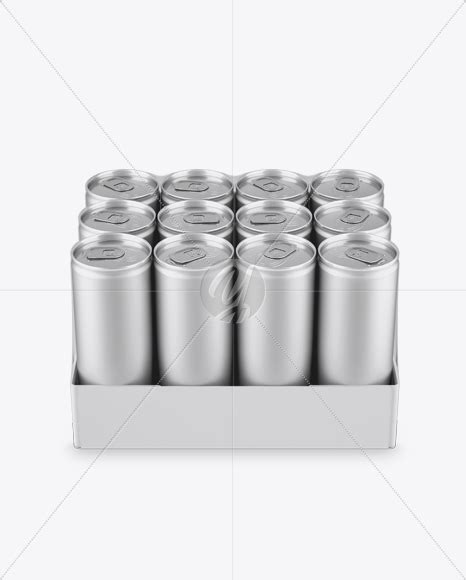 Download Transparent Pack with 12 Matte Aluminium Cans Mockup - Front View