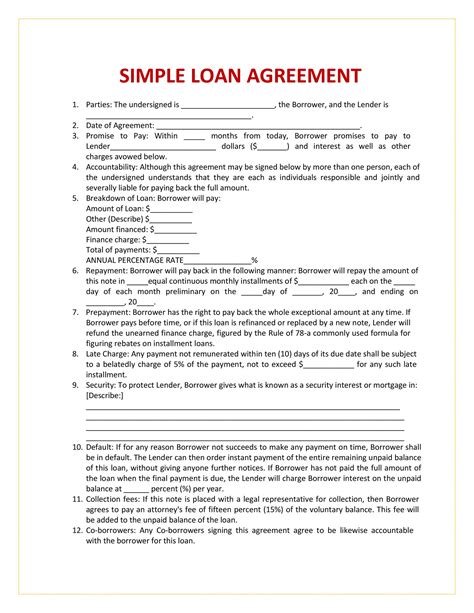 Free Money Loan Agreement Template