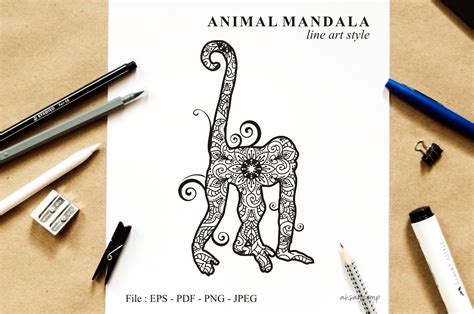 Download Free Monkey Mandala Vector Line Art Style 03 Commercial Use