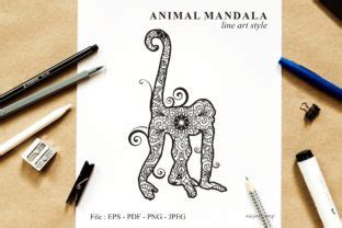 Download Free Monkey Mandala Vector Line Art Style 03 Crafts