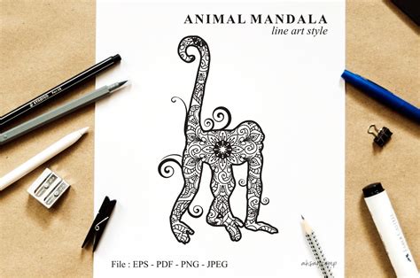Download Free Monkey Mandala Vector Line Art Style 03 Cut Files