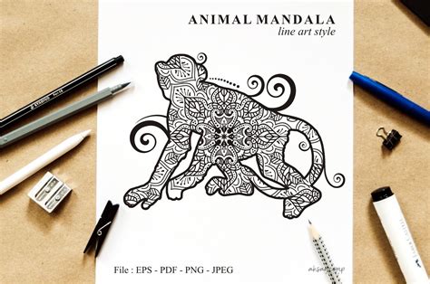 Download Free Monkey Mandala Vector Line Art Style 04 Files Free PSD Mockups