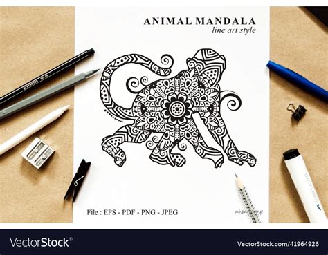 Download Free Monkey Mandala Vector Line Art Style 04 Images