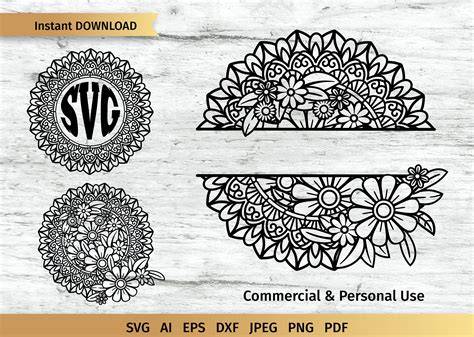 Download Free Monogram split mandala svg Cameo