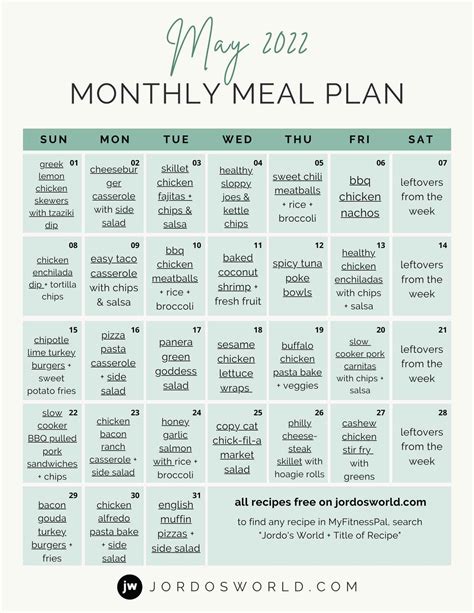 Free Monthly Menu Calendara For Instant Pot A D Day