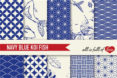 Download Free Navy Blue Patterns Koi Fish Backgrounds Set Files for Cricut