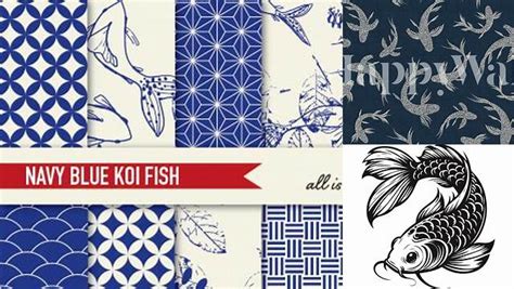 Download Free Navy Blue Patterns Koi Fish Backgrounds Set Silhouette DXF Files