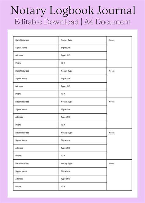 Free Notary Journal Template – Free Editable Template & Examples ...