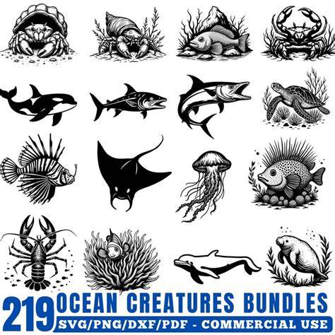 Download Free Ocean Creatures SVG Bundle Commercial Use DXF Files