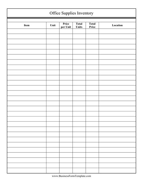 Free Office Supply Inventory List Template