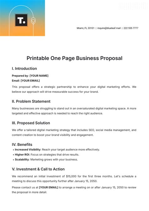 Free One Page Proposal Template