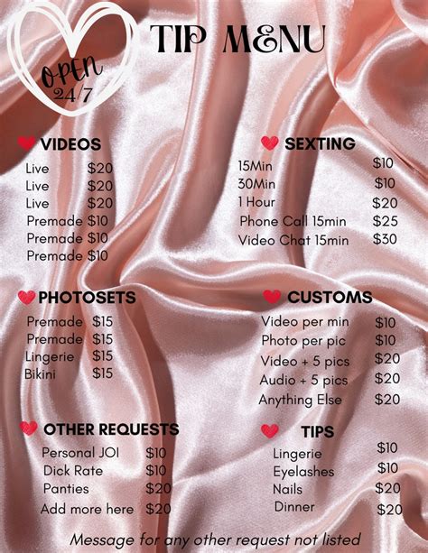 Free Onlyfans Menu Template