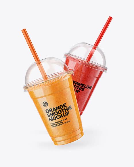 Download Free Orange and Watermelon Smoothie Cups Mockup PSD Object Mockups PSD Files