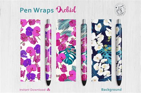 Download Free Orchid Flower Pen Wraps PNG File Set For Crafts