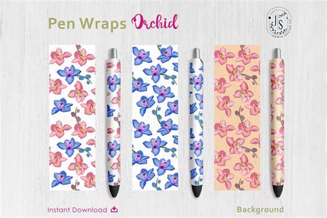 Download Free Orchid Flower Pen Wraps PNG File Set Printable