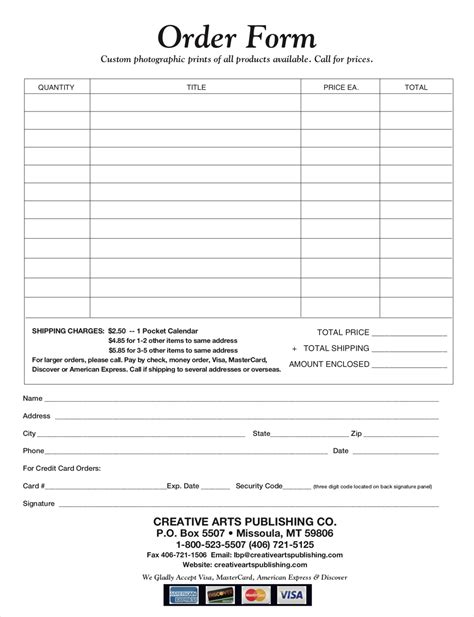 Free Order Form Template Printable