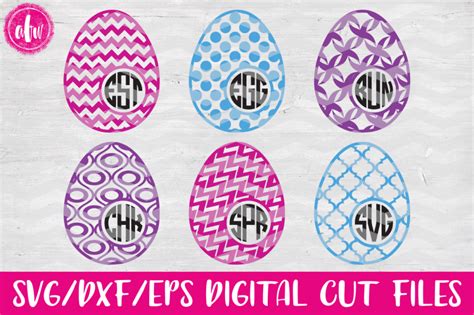 Download Free Patterned Monogram Easter Eggs Set #1 - SVG, DXF, EPS Cut Files For Cricut