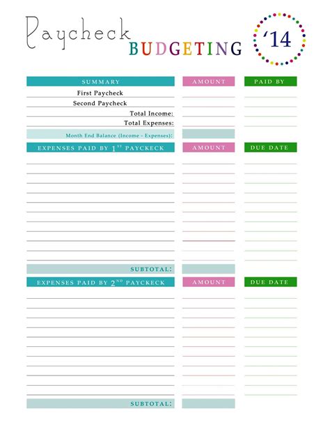 Free Paycheck Budget Printable