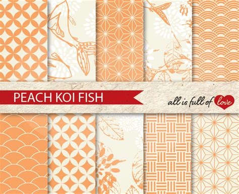 Download Free Peach Patterns Koi Fish Background Kit Digital Scrapbook Files Free PSD Mockups