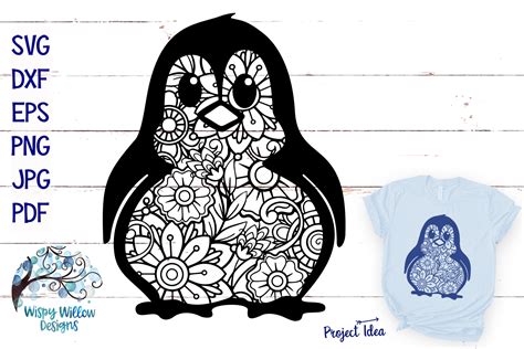 Download Free Penguin Zentangle SVG Cut File | Animal Mandala DXF Files