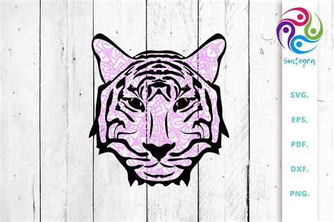 Download Free Pink Zentangle Tiger Face SVG Cut File Commercial Use DXF Files