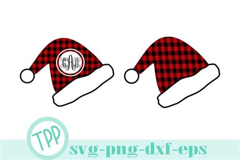 Download Free Plaid Santa Hat Monogram Frame | Cut File Creativefabrica