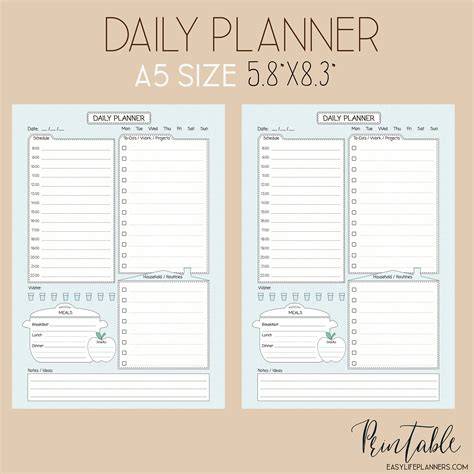Download Free Planner template Printable Pages size A5 A4 Commercial Use