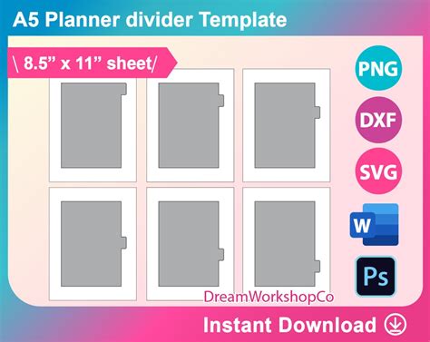 Download Free Planner template Printable Pages size A5 A4 Commercial Use DXF Files
